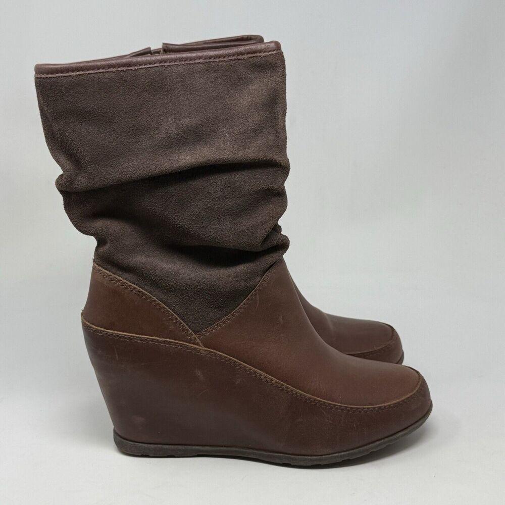 Cougar Lorraine Waterproof Boots Womens 8 Brown Leather Suede Zipper Wedge Heels